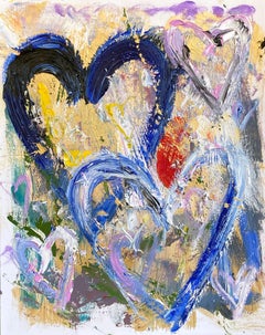 "Dream On" Colorful Pop Art Hearts Abstract Painting on Paper with Gold