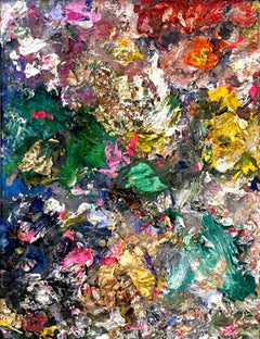 "Dreamer" Colorful Abstract Contemporary Oil & Gold Painting Wood Panel Framed