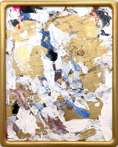 "Sogno di Cy Twombly" Pittura a olio astratta dorata su pannello di Wood con cornice
