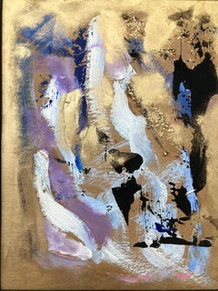 "Dreaming of Franz Kline" Gold Abstract Oil Painting on Wood Panel Framed