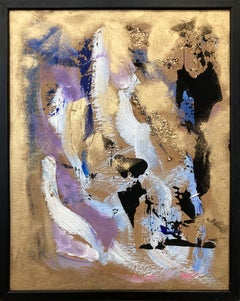 "Dreaming of Franz Kline" Gold Abstract Oil Painting on Wood Panel Framed