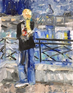 "Dreaming of Van Gogh" Paris Fashion Style Blonde Figure Oil Painting on Paper