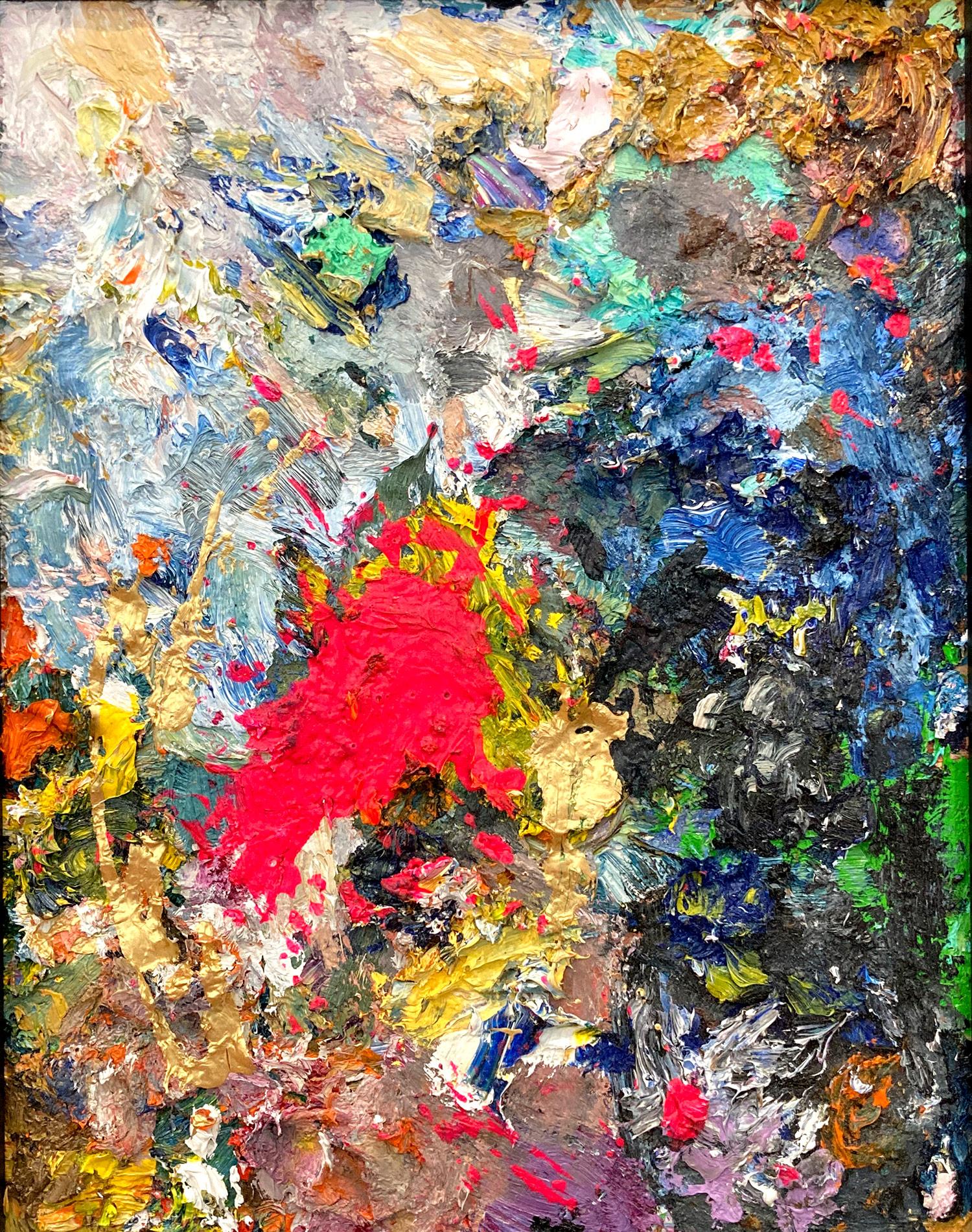 Abstraktes Ölgemälde „Dreaming of Your Kiss“ auf Holzplatte in schwarzem Rahmen – Painting von Cindy Shaoul