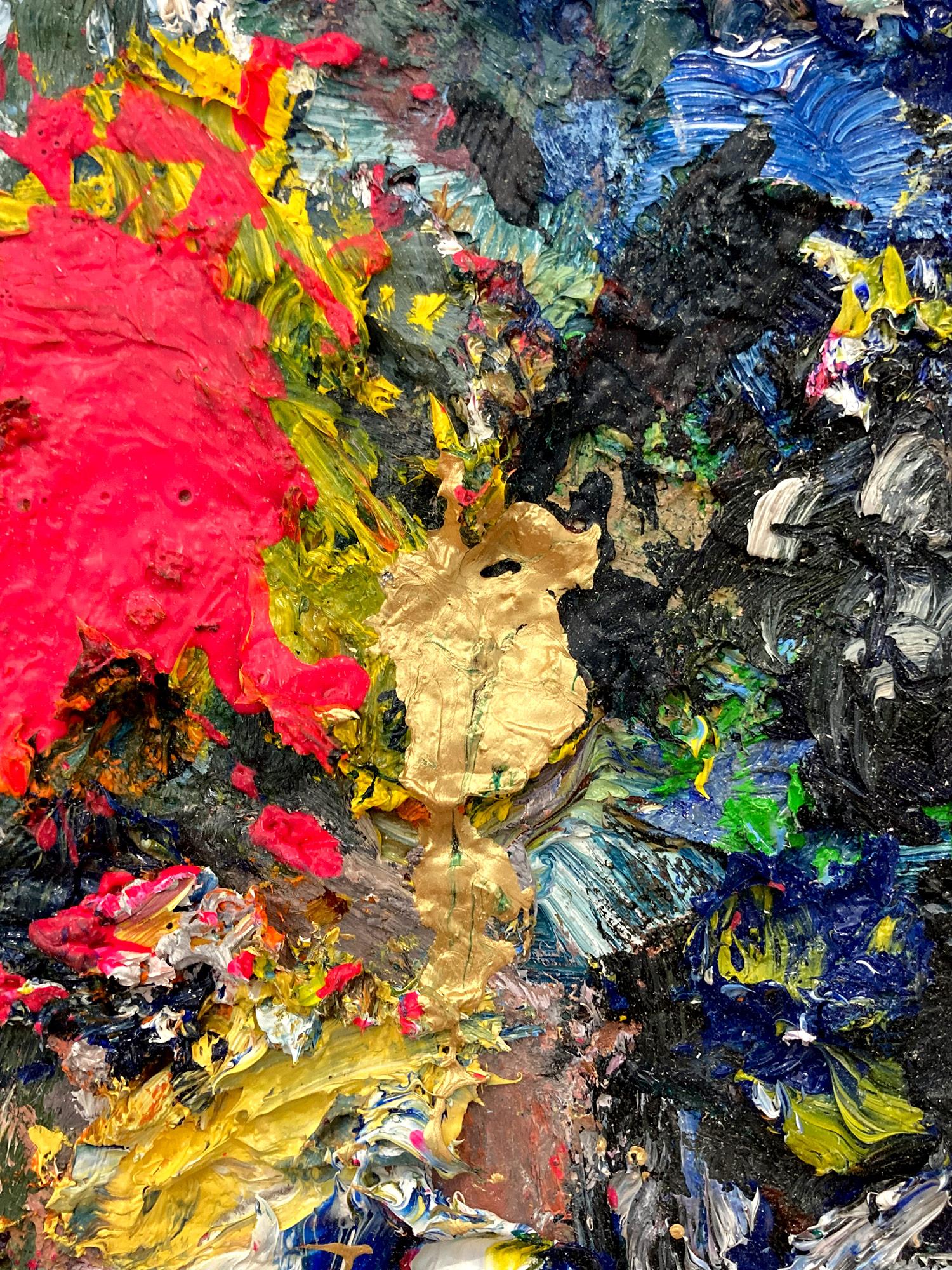 Abstraktes Ölgemälde „Dreaming of Your Kiss“ auf Holzplatte in schwarzem Rahmen (Abstrakter Expressionismus), Painting, von Cindy Shaoul