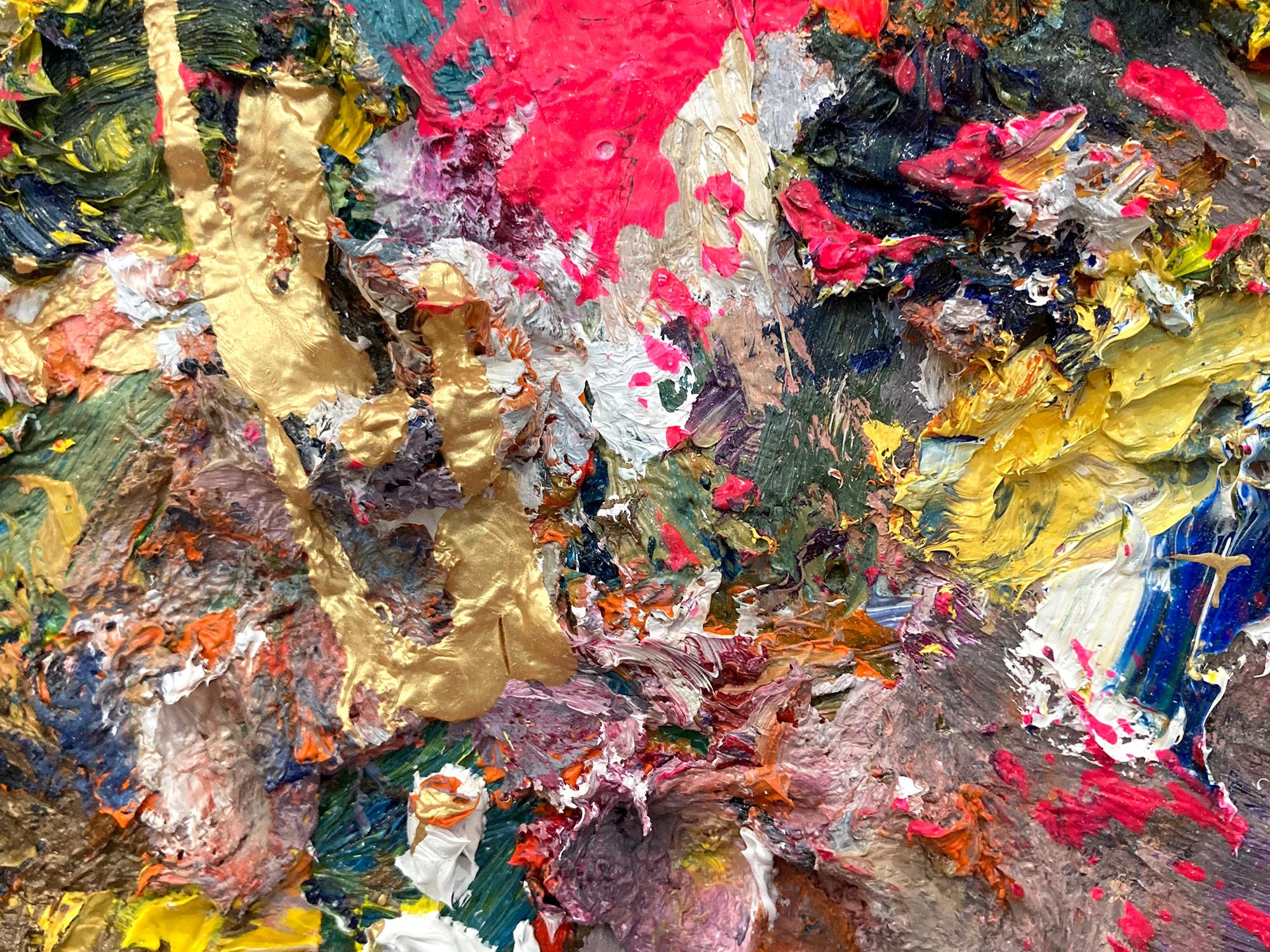 Abstraktes Ölgemälde „Dreaming of Your Kiss“ auf Holzplatte in schwarzem Rahmen (Schwarz), Abstract Painting, von Cindy Shaoul