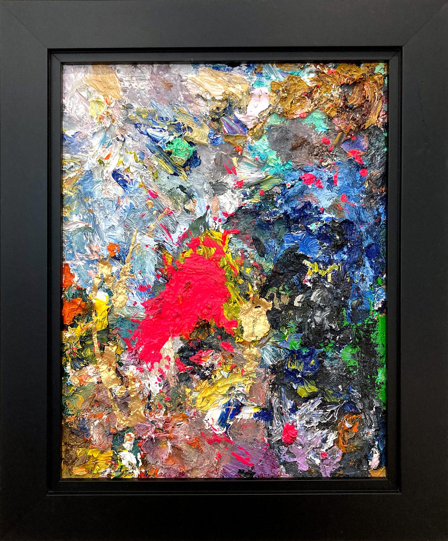 "Sognando il tuo bacio" Pittura a olio astratta su pannello di legno con cornice nera