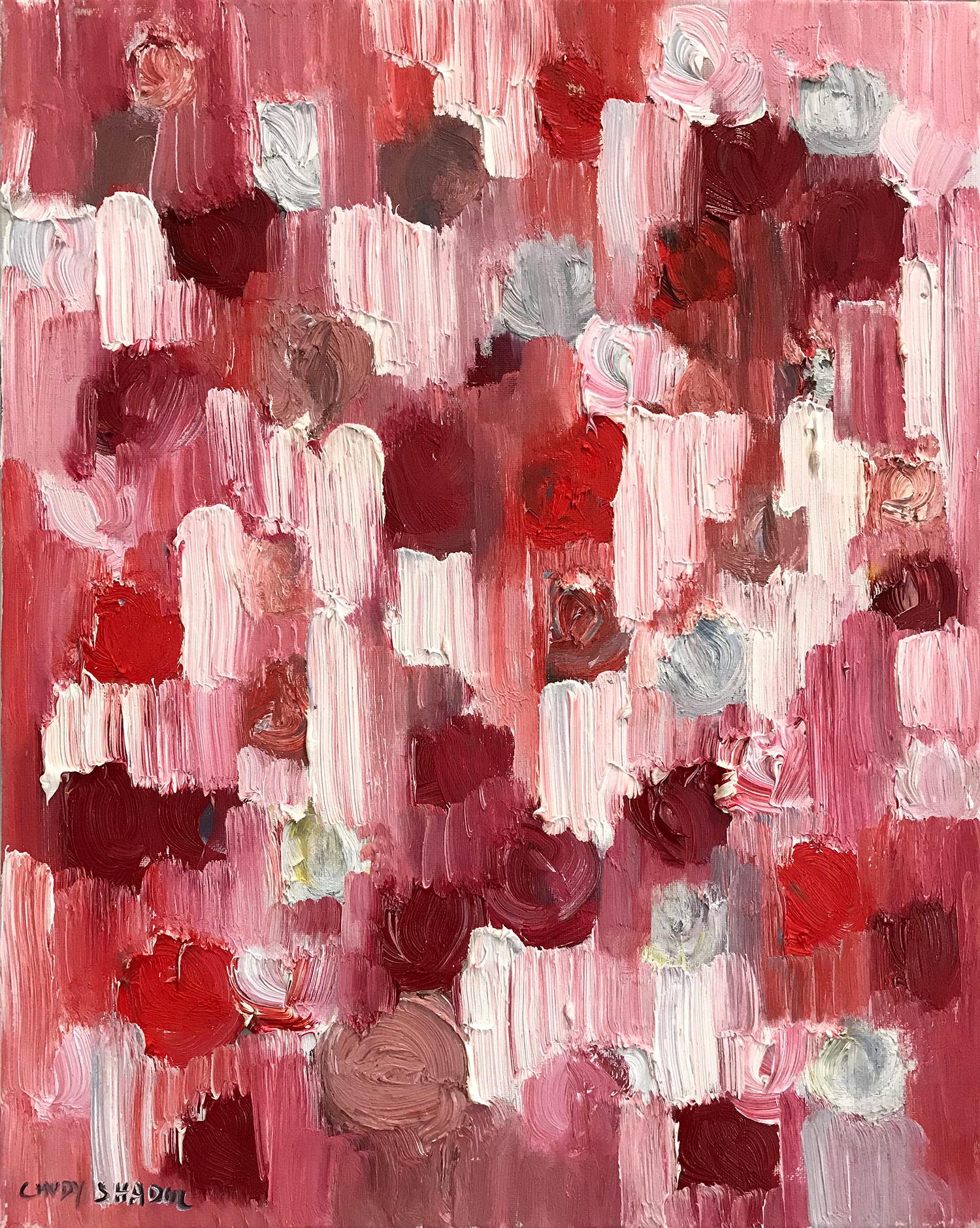 Dripping Dots, All in Love, Deep Red - Painting by Cindy Shaoul
