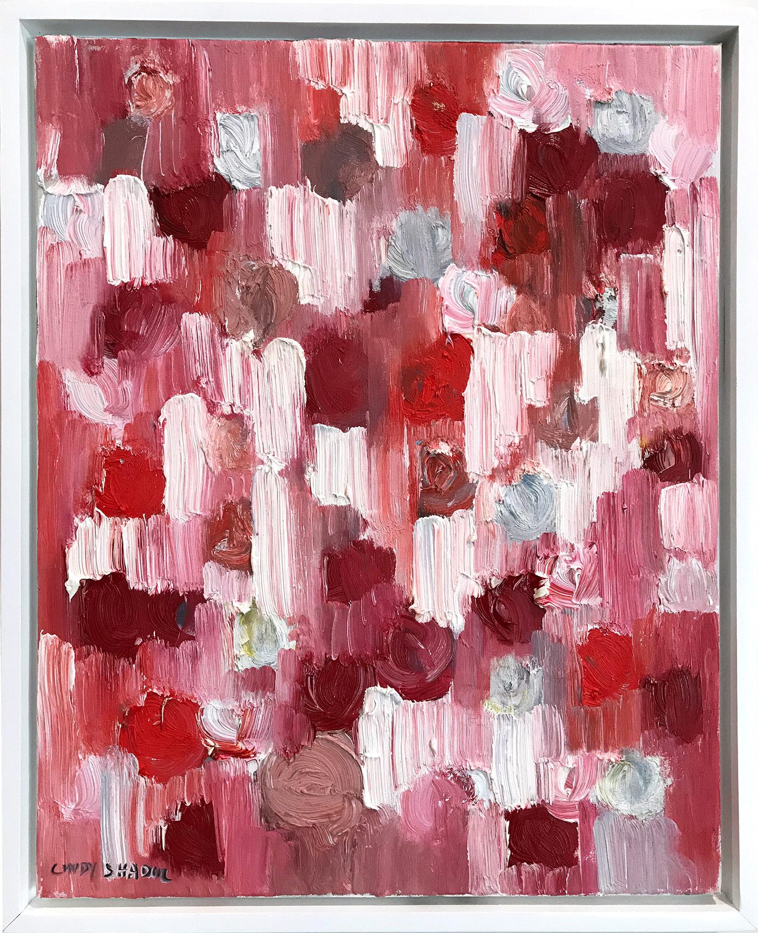 Cindy Shaoul Abstract Painting - Dripping Dots, All in Love, Deep Red