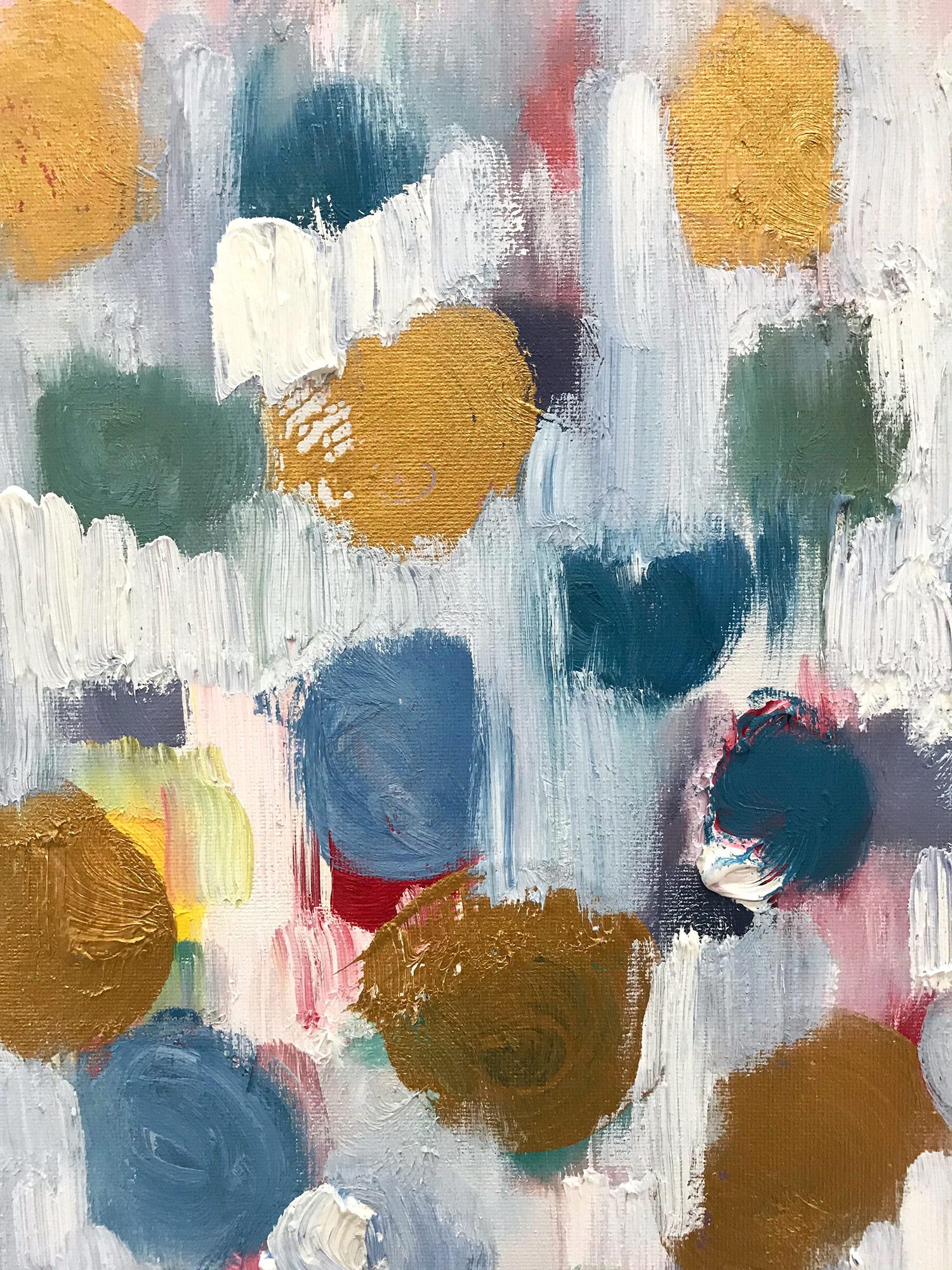 Abstraktes Gemälde in Mischtechnik und Öl auf Leinwand, „Dripping Dots – Antikgold“ (Zeitgenössisch), Painting, von Cindy Shaoul
