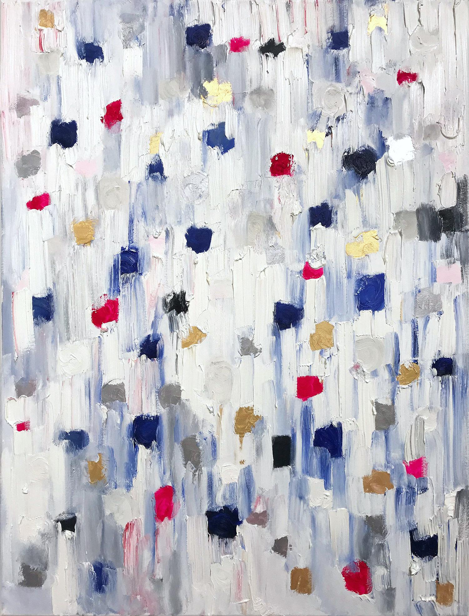 Cindy Shaoul Abstract Painting - "Dripping Dots - Aspen" Contemporary Oil Painting on Canvas and Colorful Accents