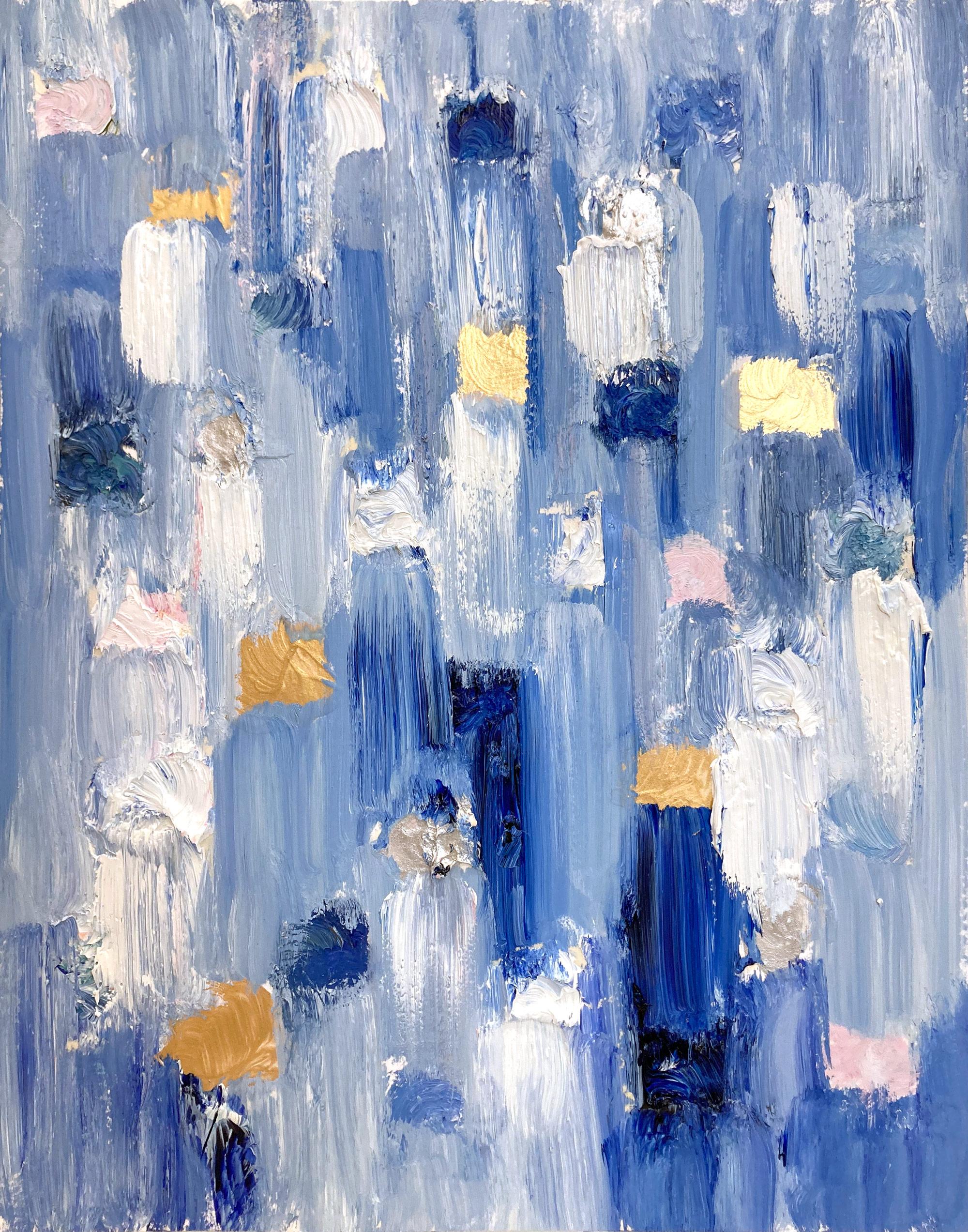 Abstract Painting de Cindy Shaoul - "Dripping Dots - Aspen Getaways" Papel Pintado al Óleo Abstracto Multicolor y Dorado
