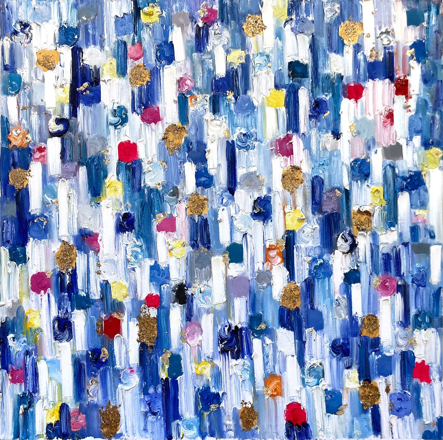 Cindy Shaoul Abstract Painting - "Dripping Dots - Barcelona" Colorful Abstract Mixed Media Oil Painting Canvas
