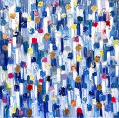 "Dripping Dots - Barcelona" Colorful Abstract Mixed Media Oil Painting Canvas 