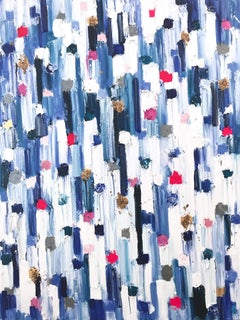 "Dripping Dots - Barcelona" Colorful Abstract Oil Painting on Canvas with Gold