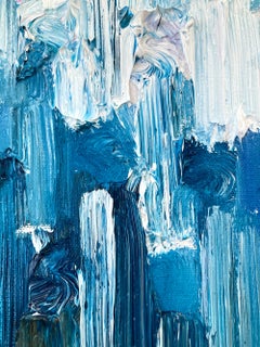 "Dripping Dots - Bora Bora" Turquoise Gradient Contemporary Oil Painting Canvas