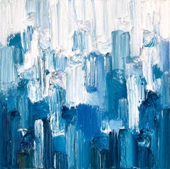 "Dripping Dots - Bora Bora" Turquoise Gradient Contemporary Oil Painting Canvas
