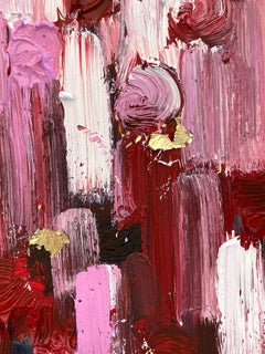 "Goteo de puntos - Bourg-Le Roi" Papel al óleo abstracto degradado rojo y rosa