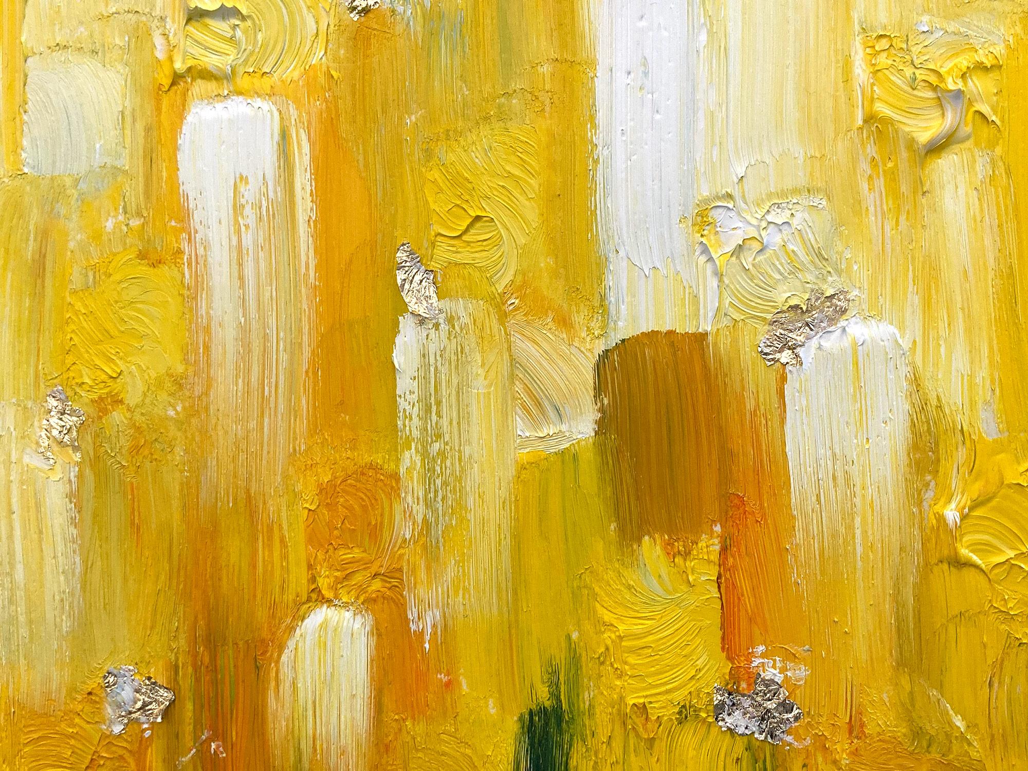 Grazie agli strati di olii brillanti e alle pennellate di pennello, la pittura è in grado di brillare e scintillare in un disegno davvero unico. L'artista utilizza oli dalla texture spessa e pezzi di vetro impreziositi a mano per aggiungere
