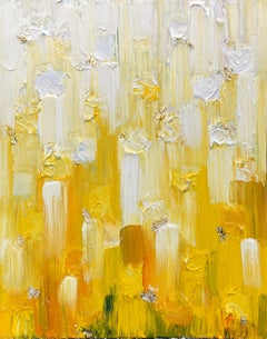 "Dot Dot - Provence" Pittura ad olio astratta a gradiente giallo su carta