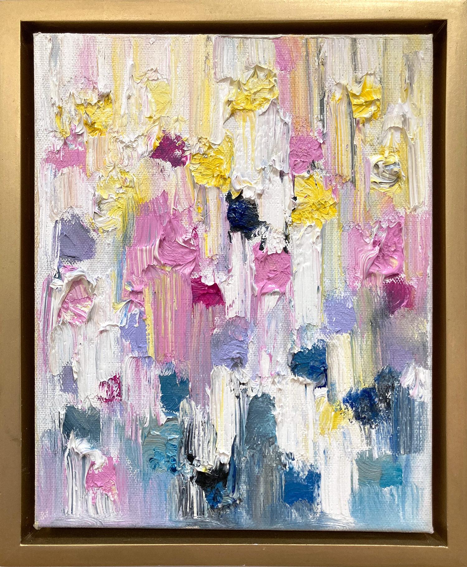 Cindy Shaoul Abstract Painting - "Dripping Dots - Calypso" Colorful Contemporary Oil Painting on Canvas Framed