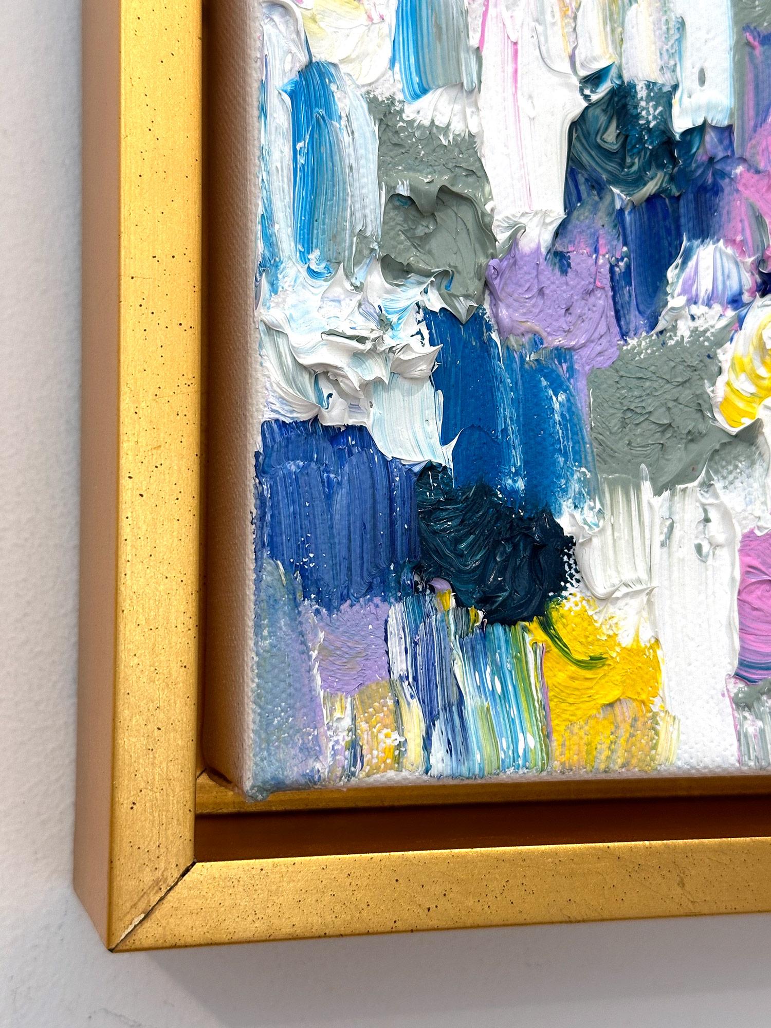 Avec des couches d'huiles brillantes et des coups de pinceau fougueux, la peinture est capable de briller et de scintiller dans un motif très unique. L'artiste utilise des huiles à la texture épaisse pour ajouter une touche très contemporaine et