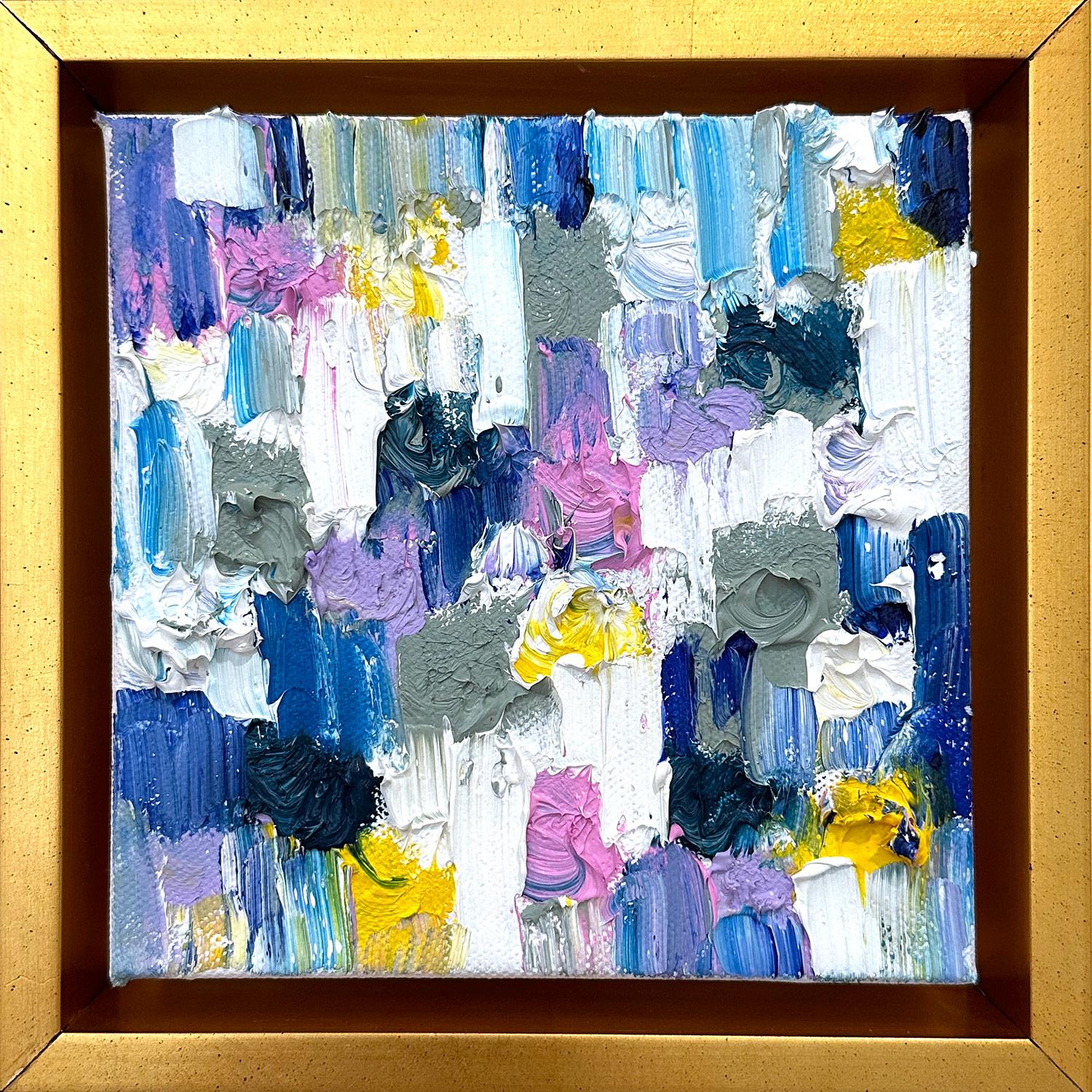 Abstract Painting Cindy Shaoul - "Dripping Dot - Calypso" Peinture à l'huile contemporaine colorée sur toile encadrée