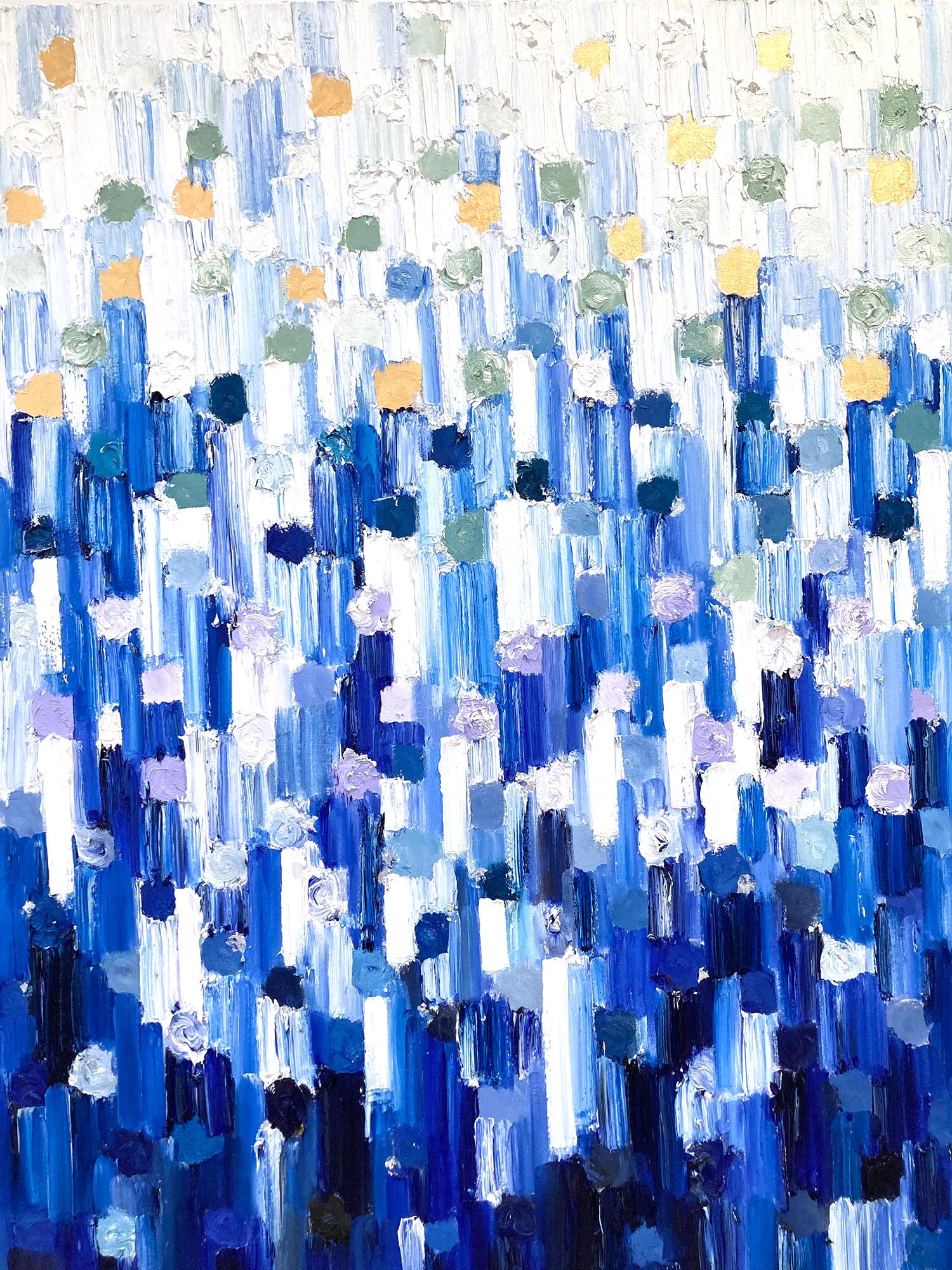 Abstract Painting di Cindy Shaoul - "Dot Dot - Calypso" Pittura a olio astratta a gradi colorati su tela