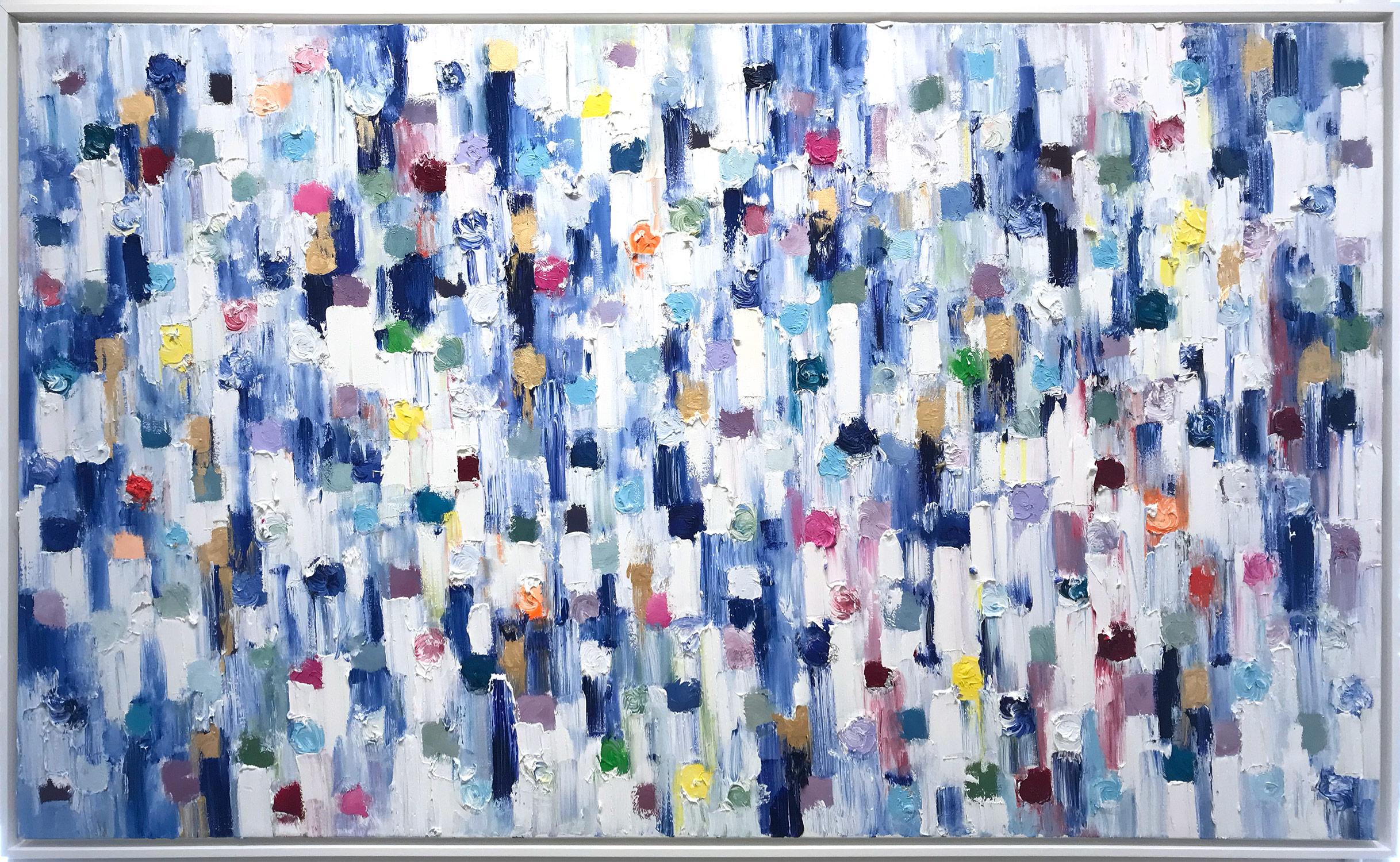 Cindy Shaoul Abstract Painting - "Dripping Dots - Cannes" Colorful Abstract Landscape Oil Painting on Canvas 
