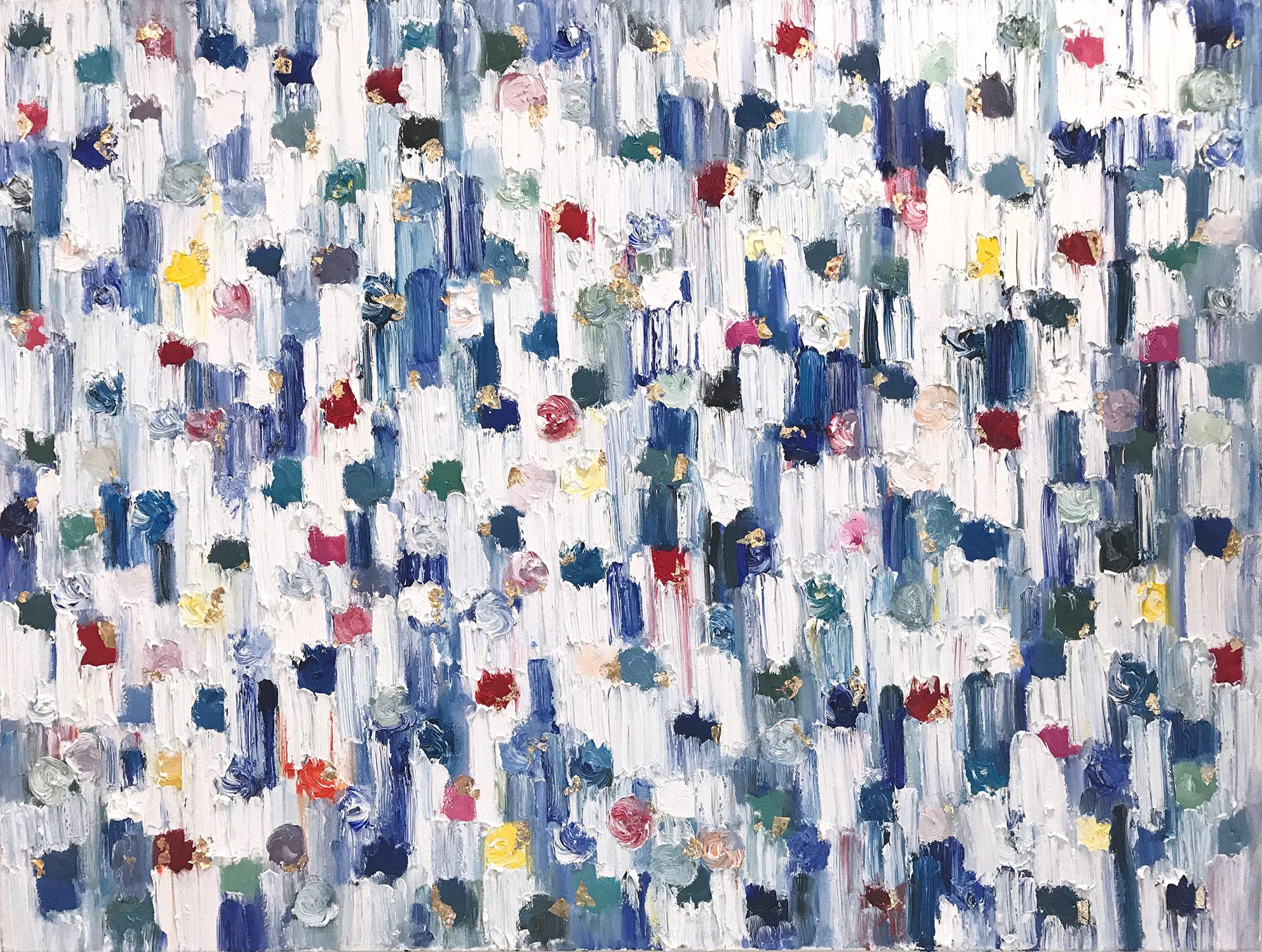 Cindy Shaoul Abstract Painting – "Dripping Dots - Cannes" Colorful Abstract Oil Painting on Canvas
