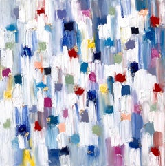 "Dripping Dots - Cannes" Colorful Abstract Oil Painting on Canvas with Gold Leaf