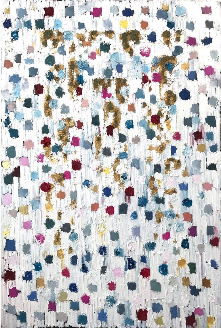 Cindy Shaoul Abstract Painting - "Dripping Dots - Cannes" Colorful Contemporary Abstract Oil Painting on Canvas