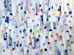 "Dripping Dots - Cannes" Colorful & Gold Contemporary Oil Painting on Canvas