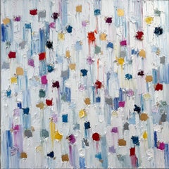 "Dripping Dots - Lights of Cannes" Contemporary Oil Painting on Canvas Framed