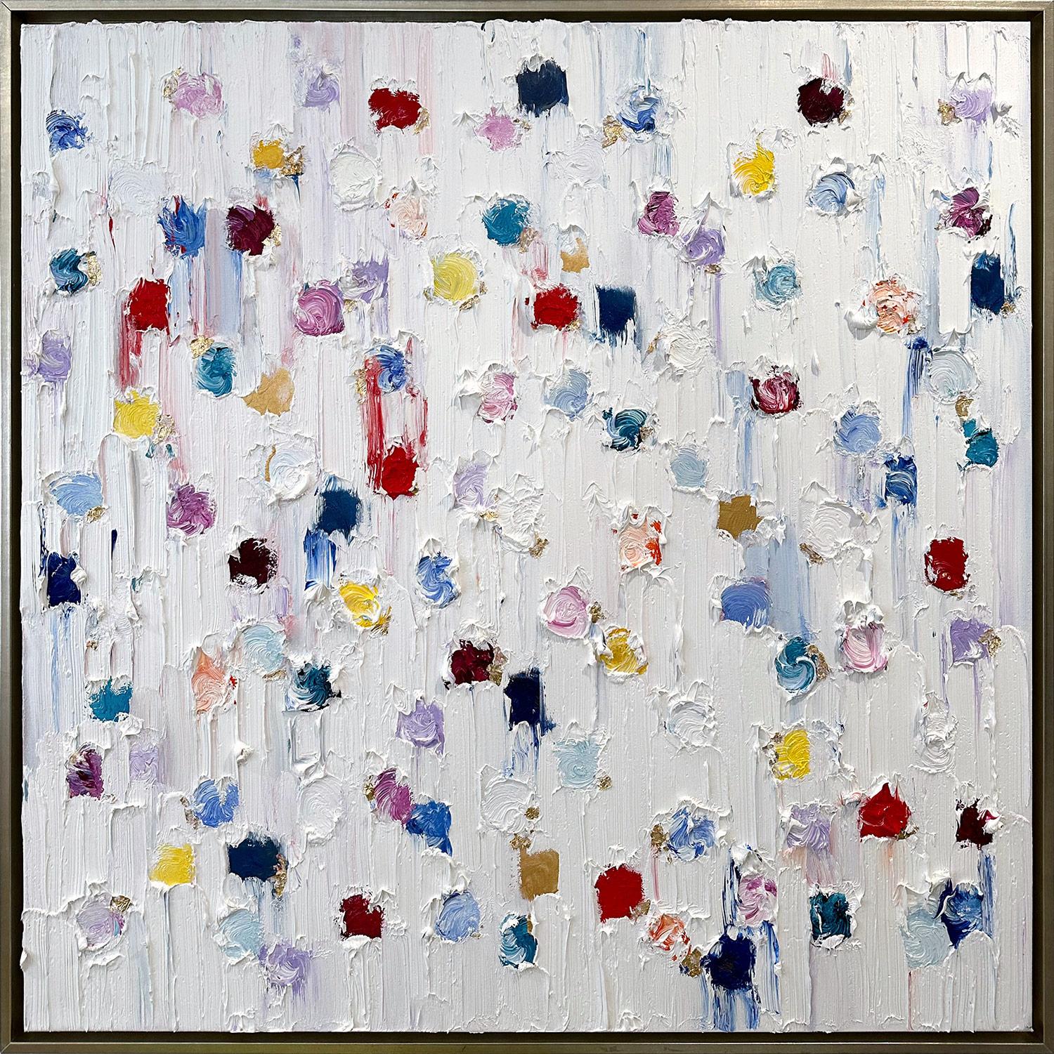 Cindy Shaoul Abstract Painting - "Dripping Dots - Cannes" Multicolor Contemporary Oil Painting on Canvas Framed