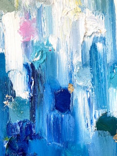 "Dripping Dots - Capri" Colorful Abstract Oil Painting on Canvas with Gold Leaf