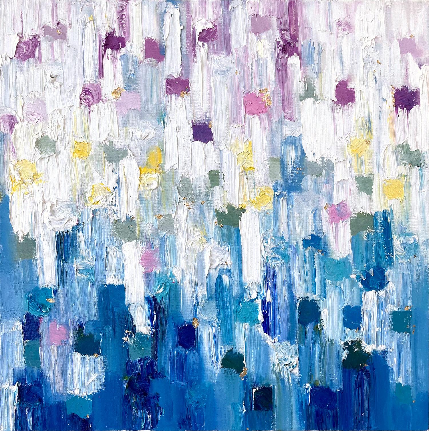 Cindy Shaoul Abstract Painting - "Dripping Dots - Capri" Colorful Abstract Oil Painting on Canvas with Gold Leaf