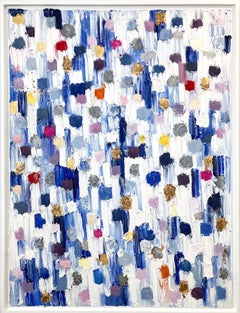 Used "Dripping Dots - Capri" Multicolor Gold Silver Contemporary Oil Painting Canvas