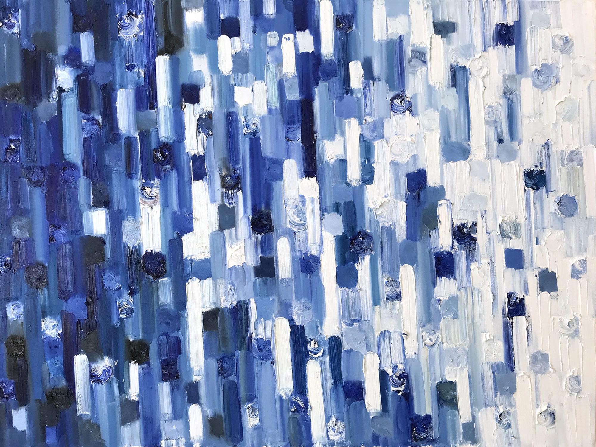 Abstract Painting di Cindy Shaoul - "Dot Dot Dot - Careyes" Pittura a olio contemporanea colorata su tela