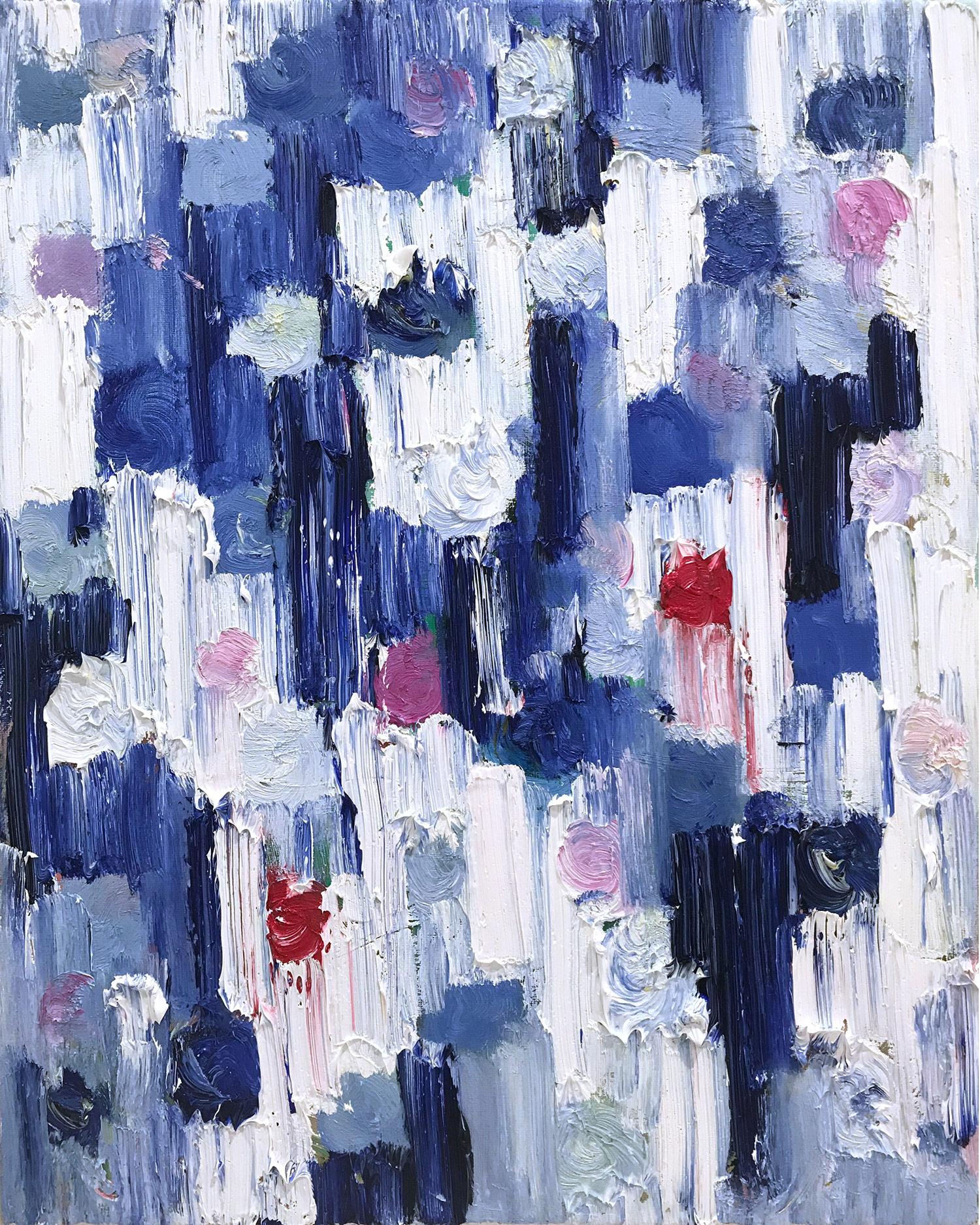 "Dripping Dots - Ceylan" - Peinture à l'huile abstraite colorée sur toile