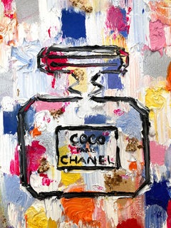 "Dot Dot - Coco Days in Paris" Pittura ad olio contemporanea su bottiglia di profumo