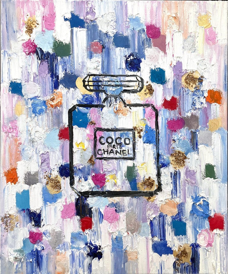 Cindy Shaoul - Dripping Dots - Coco in Barcelona Pop Art Chanel Perfume  Bottle Oil Painting at 1stDibs