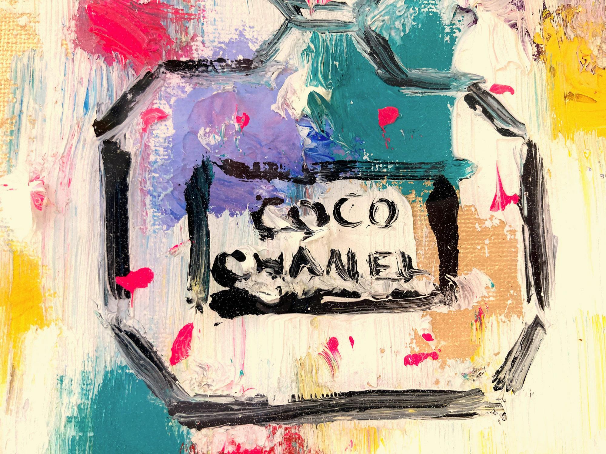 „Dripping Dots – Coco Mornings in Paris“ Parfümflasche, Gemälde, Öl und Harz im Angebot 3