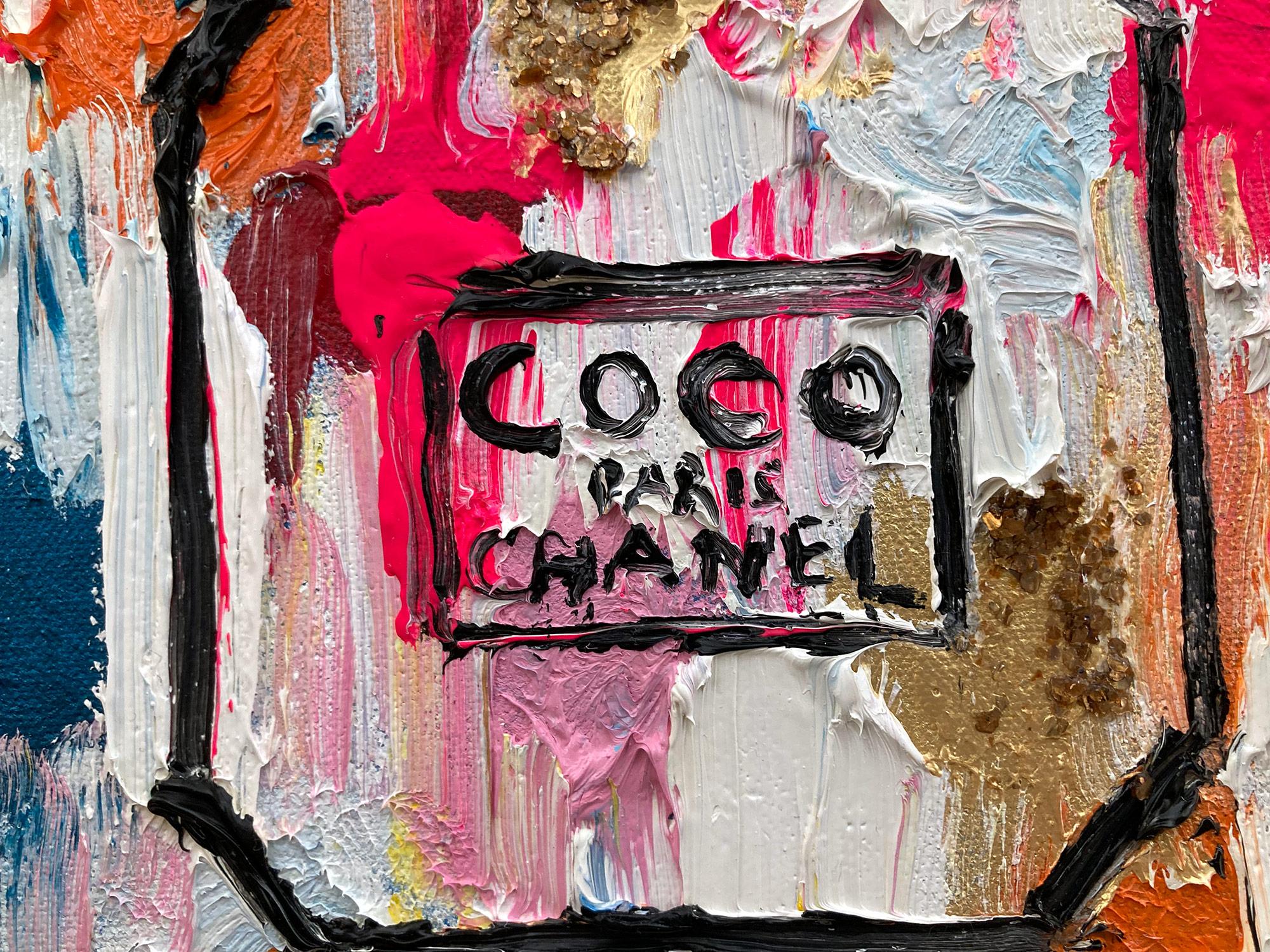 „Dripping Dots - Coco in Portofino“ Pop Art Chanel Parfümflasche Ölgemälde im Angebot 3
