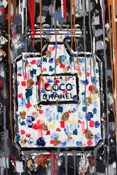 "Dripping Dots - Date Night" Contemporary Oil Painting of Coco Chanel on Canvas