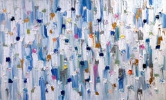 "Dripping Dots - Day in Cannes" Colorful & Gold Contemporary Oil Painting Canvas