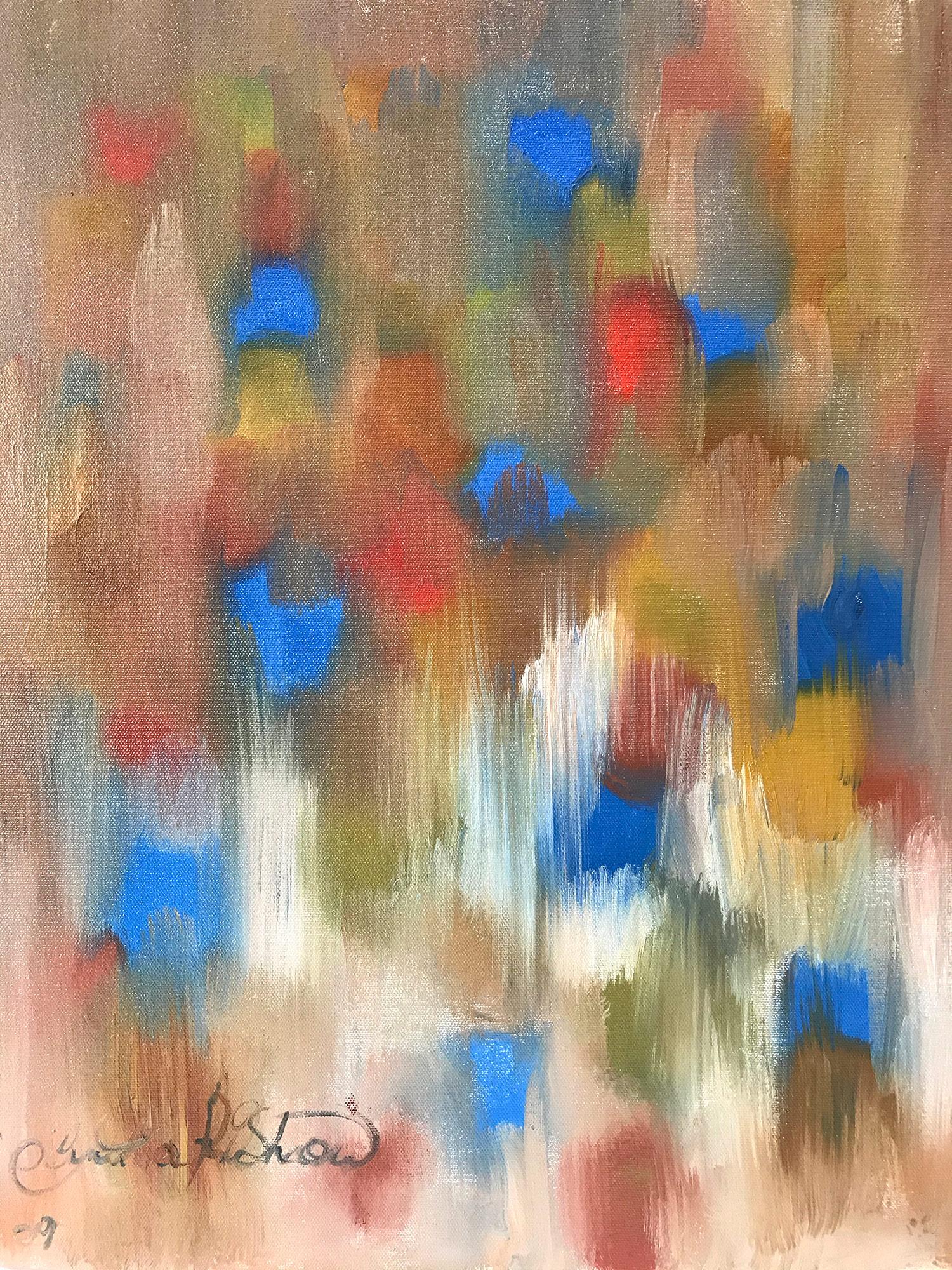 Cindy Shaoul Abstract Painting - “Dripping Dots - Electric Kiss” Colorful Contemporary Oil Painting on Canvas