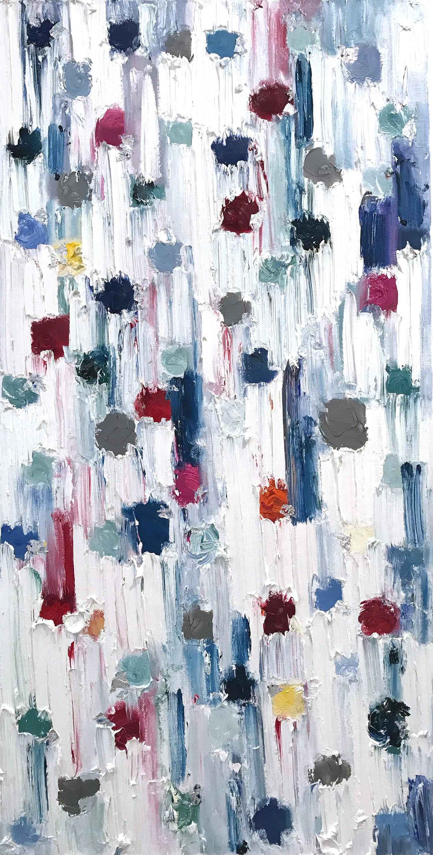 Cindy Shaoul Abstract Painting – ""Dripping Dots - Smaragd"" Buntes zeitgenössisches abstraktes Gemälde auf Leinwand