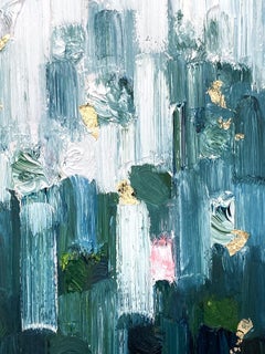 "Dripping Dots - Emeraude" Emerald Green Gradient Abstract Oil Painting Paper