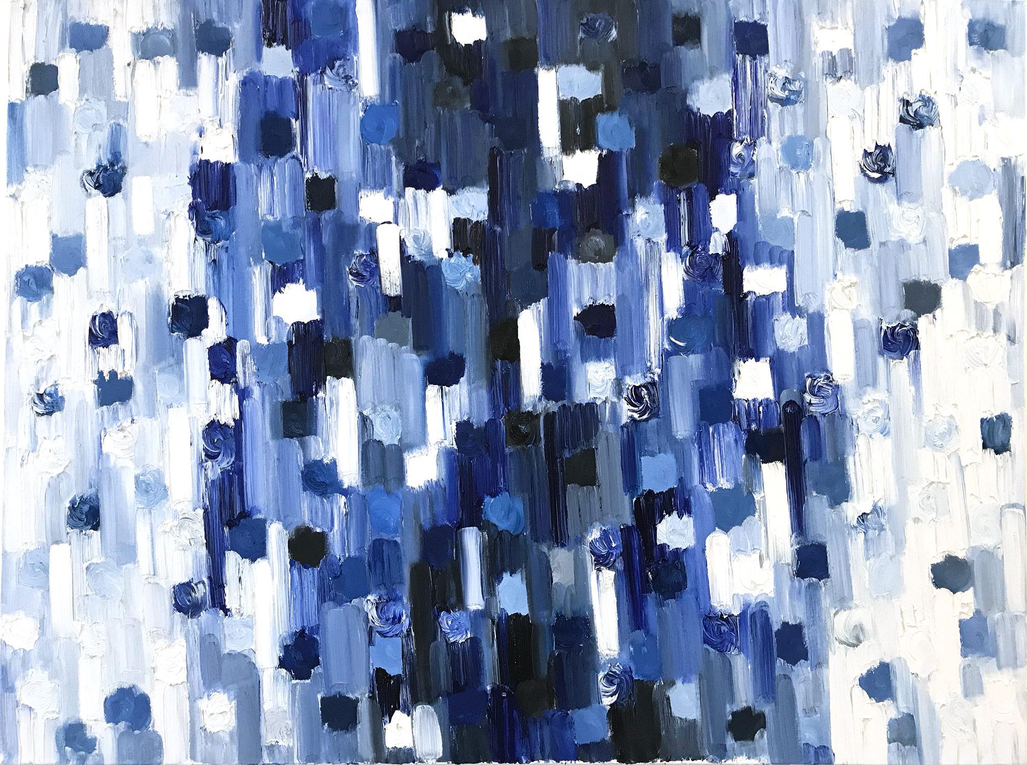 Abstract Painting Cindy Shaoul - "Dripping Dots - Essex" Peinture à l'huile abstraite contemporaine colorée sur toile