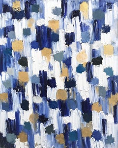 "Dripping Dots - Essex" Gold and Silver Colorful Abstract Oil Painting on Canvas